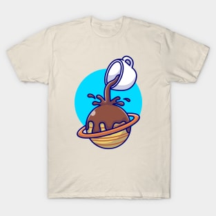 Coffee Spilled On Planet Cartoon T-Shirt